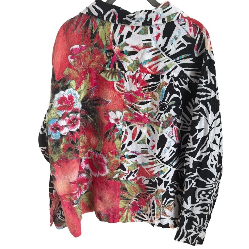 Vintage Chico's 100% Linen Tropical Floral Shirt Maximalist Dopamine‎ Dressing - Picture 6 of 6